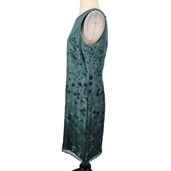 Casual Corner Silk Dress – Teal Sleeveless Sheath with Gradient Floral Print - Picture 4 of 9